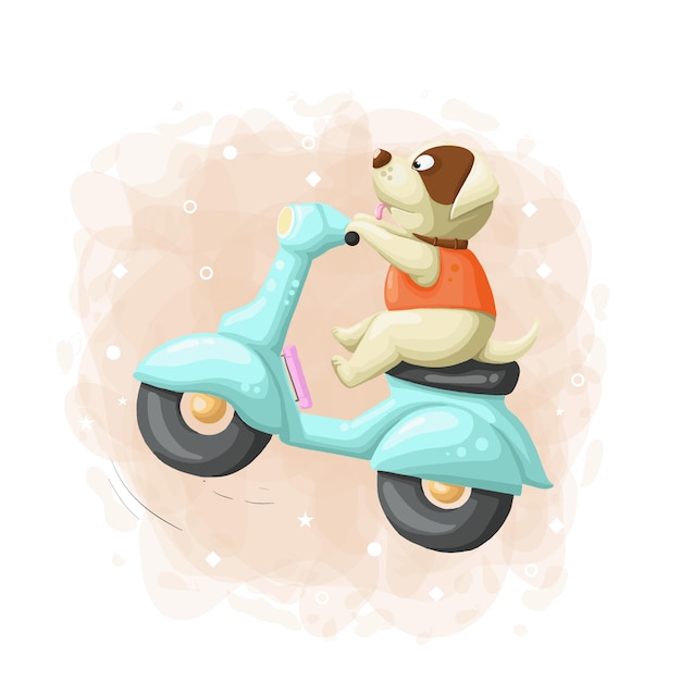 Cartoon Cute Dog Ride Scooter Illustration Vector