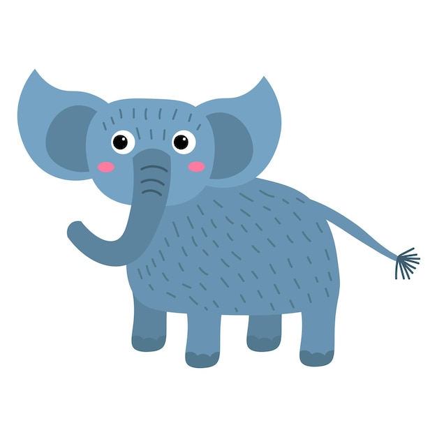 Cartoon cute elephant in flat childlike style isolated on white background