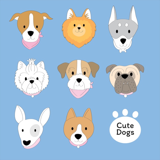 Cartoon cute face dogs 