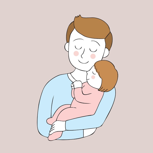 Cartoon cute father and daughter vector. 