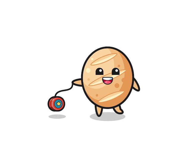 Cartoon of cute french bread playing a yoyo  cute design