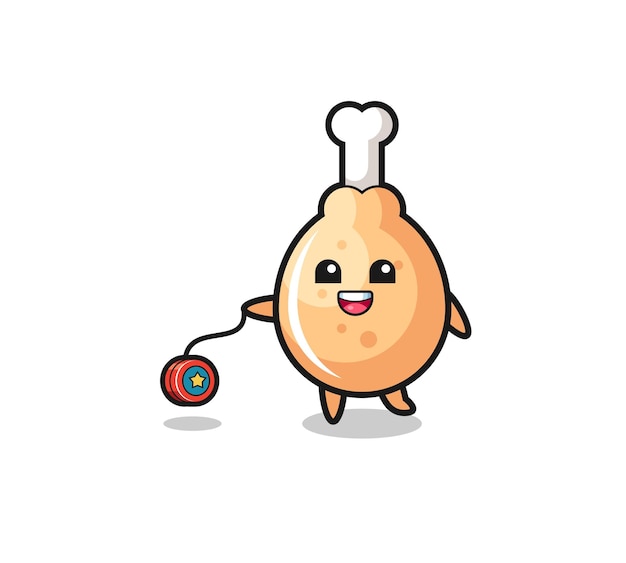 Cartoon of cute fried chicken playing a yoyo , cute design