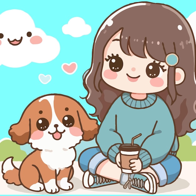 Cartoon cute friendship woman and dog vector