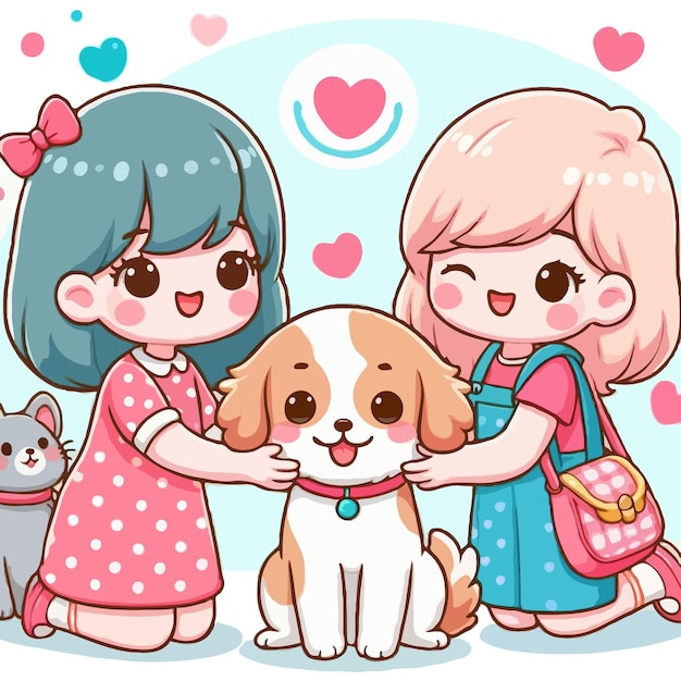 Cartoon cute friendship woman and dog vector