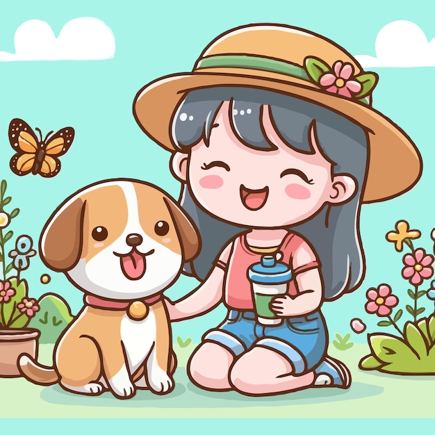 Cartoon cute friendship woman and dog vector