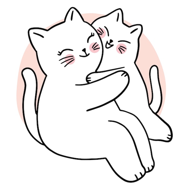 Cartoon cute funny cats hugging vector.