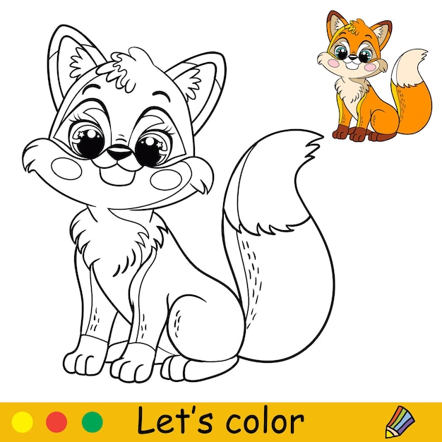 Cartoon cute and funny sitting fox coloring