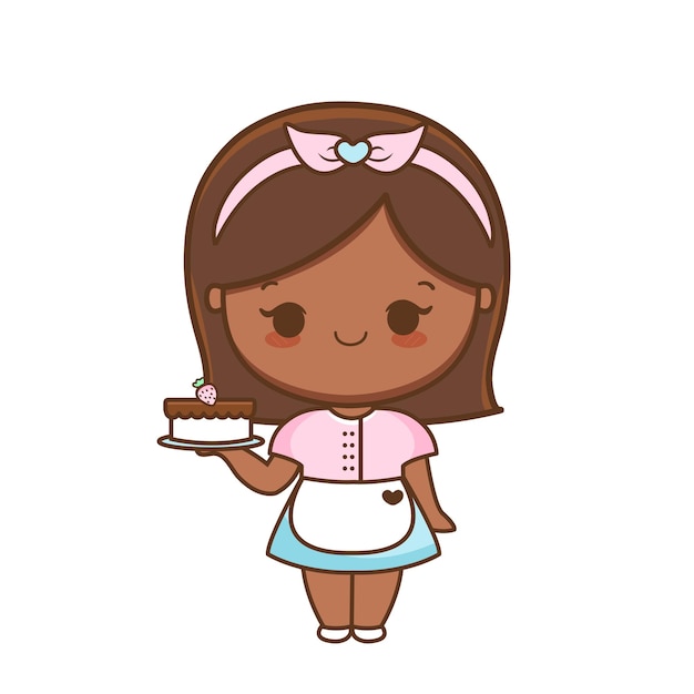 Cartoon cute girl with cake illustration premium vector