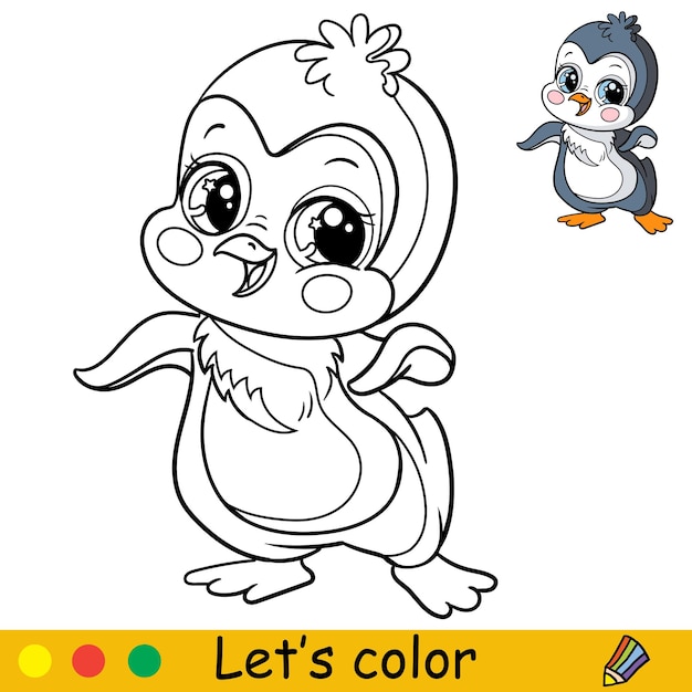 Cartoon cute and happy dancing penguin coloring