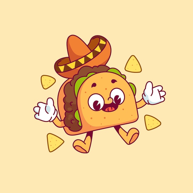 Cartoon cute happy taco character mascot