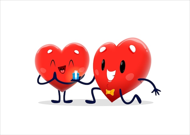 Vector cartoon cute heart character proposes marriage