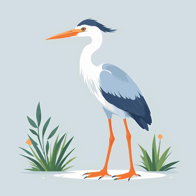 Vector cartoon cute heron on white background