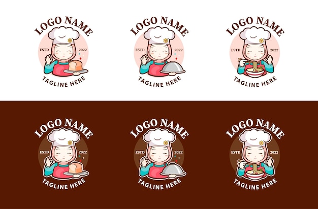 Cartoon cute hijab chef logo for restaurant