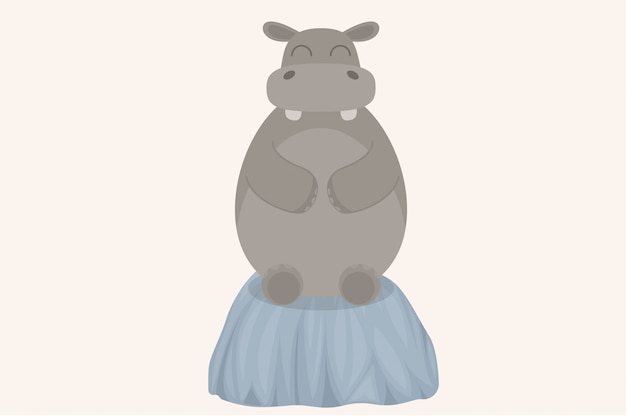 Cartoon Cute hippo sitting on a rock