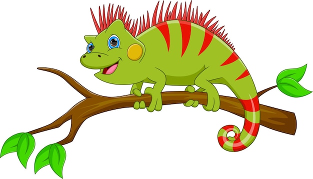 cartoon cute iguana on white background