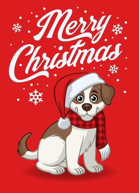 Cartoon Cute Jack Russel Puppy Wearing Christmas Hat