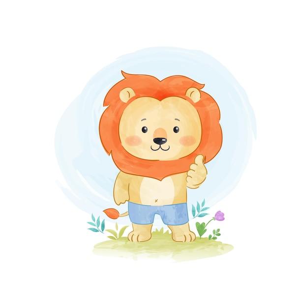 cartoon cute lion watercolors