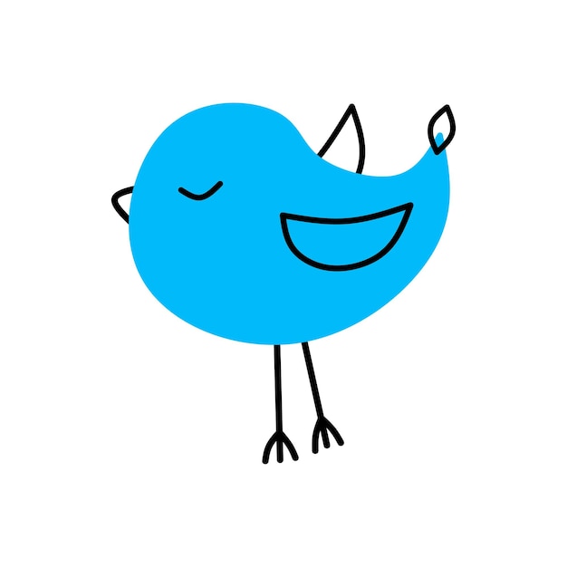 Cartoon cute little blue bird on white background