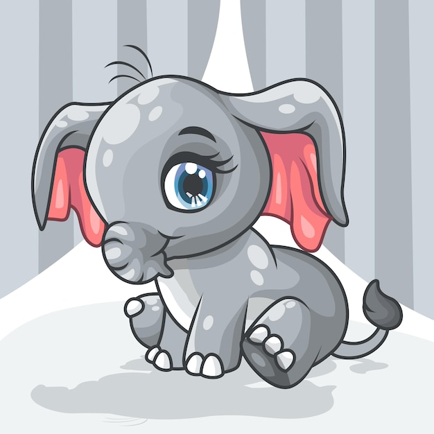 Cartoon cute little elephant kid sitting smiling