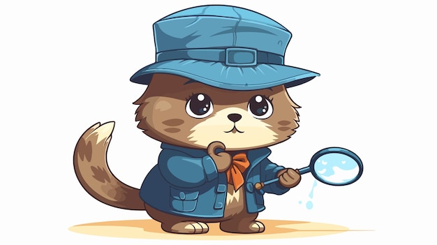 a cartoon of a cute little fox with a magnifying glass