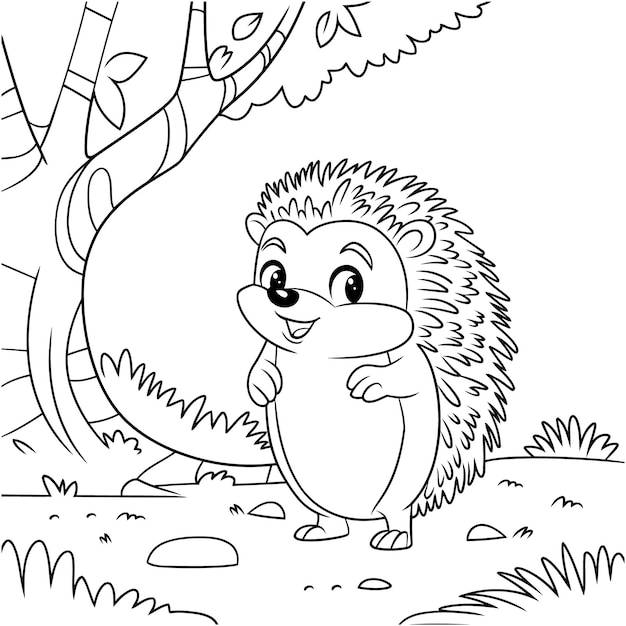 a cartoon of a cute little porcupine with a tree in the background