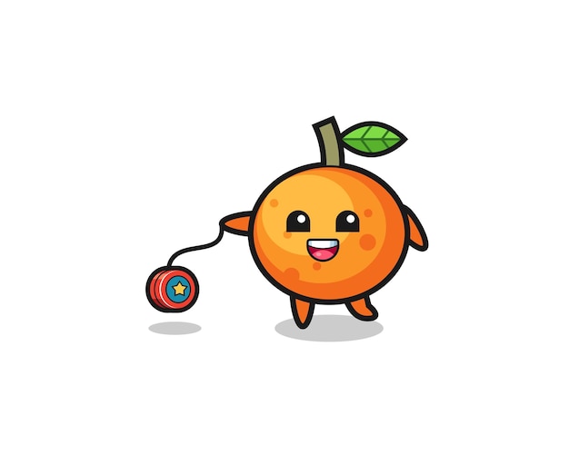 Cartoon of cute mandarin orange playing a yoyo , cute design