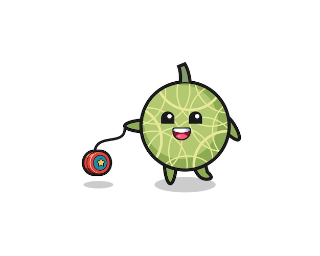 Cartoon of cute melon playing a yoyo cute design