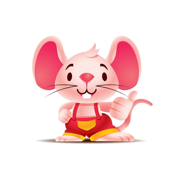 Cartoon cute mice with big ears showing thumb up sign