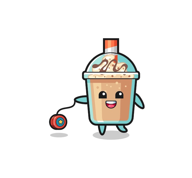 Cartoon of cute milkshake playing a yoyo  cute design