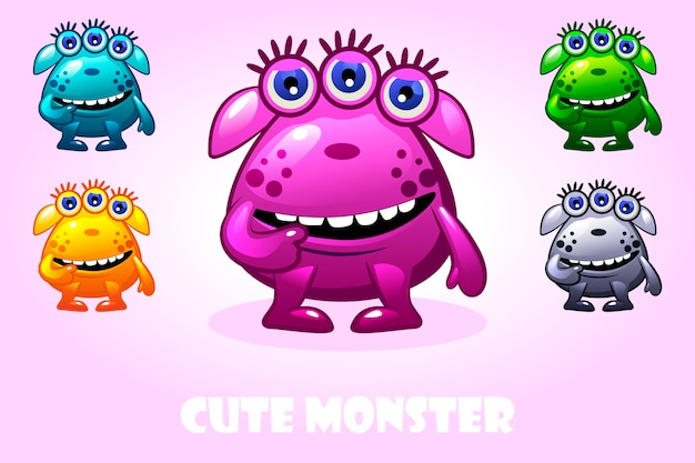 cartoon cute monster in different colors, funny character set