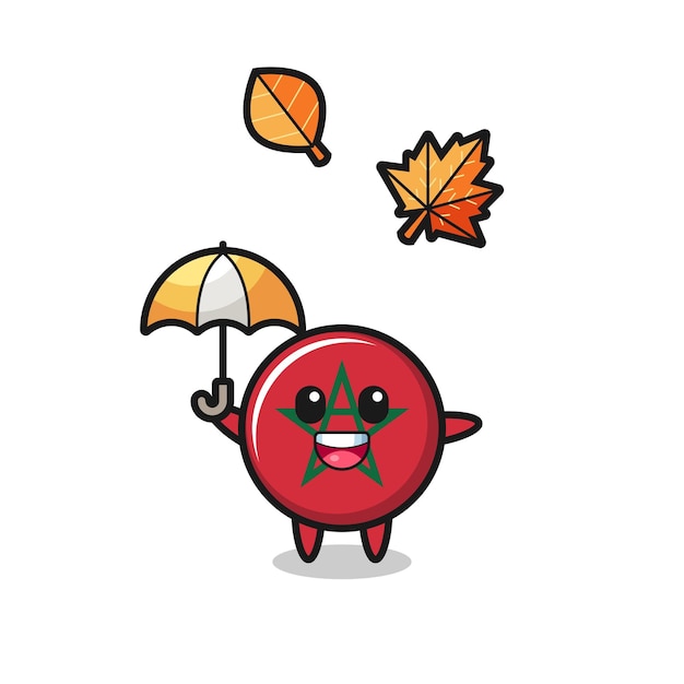 Cartoon of the cute morocco flag holding an umbrella in autumn