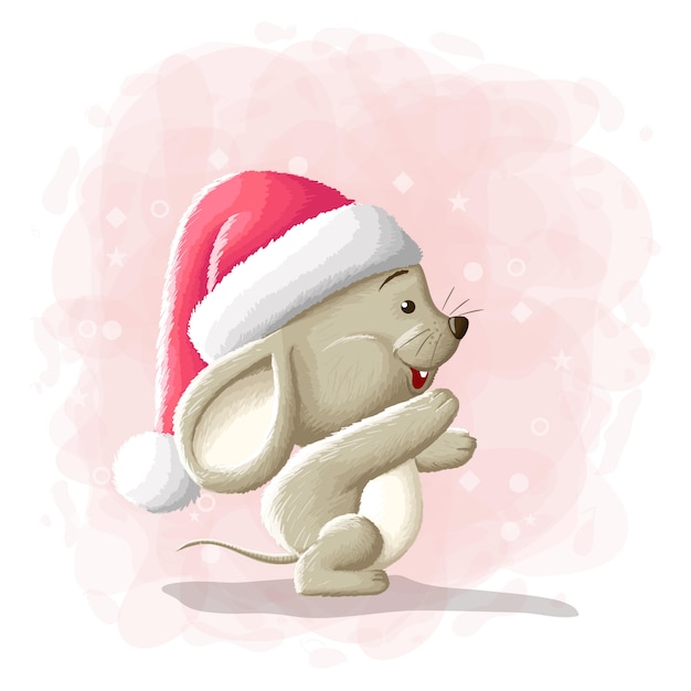 Cartoon Cute Mouse Merry Christmas Illustration 