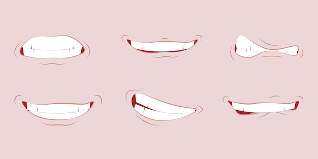 Cartoon cute mouth expressions facial gestures