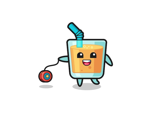 cartoon of cute orange juice playing a yoyo
