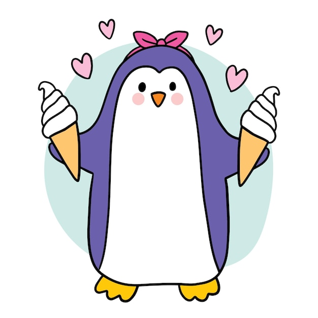 Cartoon cute penguin eating ice cream vector