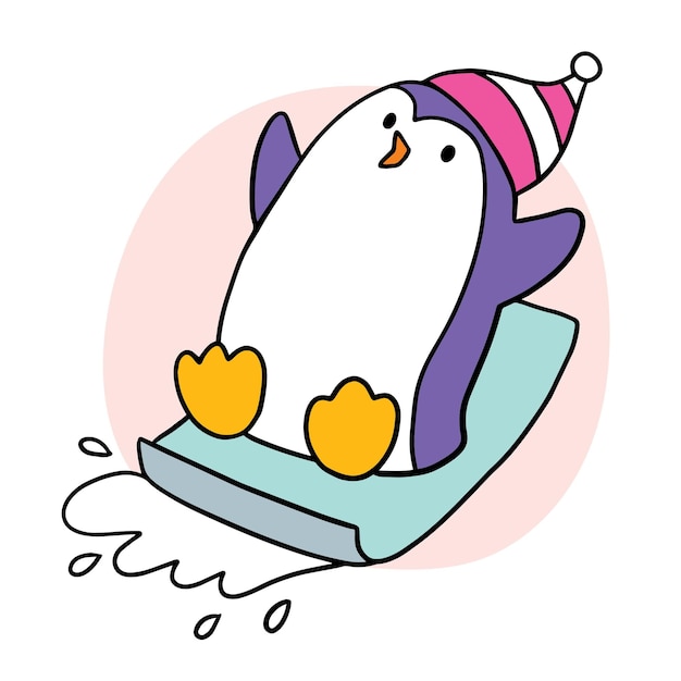 Cartoon cute penguin and slide vector