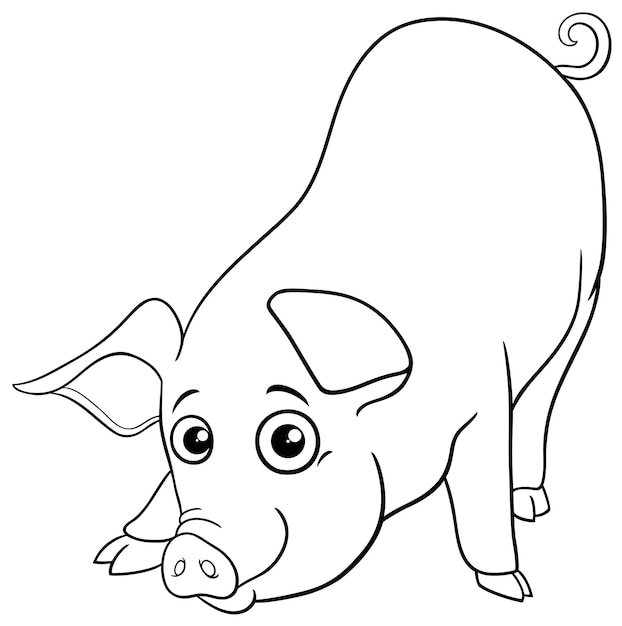 Vector cartoon cute piglet farm animal character coloring page