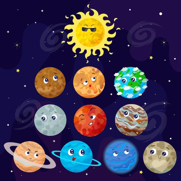 Cartoon cute  planets illustration.