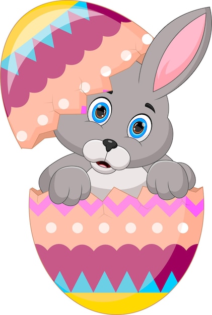 Cartoon cute rabbit inside an easter egg