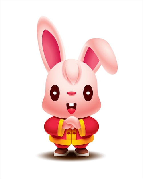 Cartoon cute rabbit with greeting hand gesture celebrate Happy Chinese New Year 2023