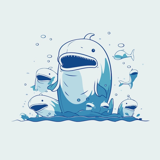 Vector cartoon cute shark in the sea vector illustration of a cartoon shark