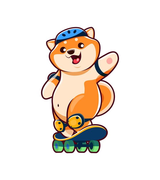 Vector cartoon cute shiba inu dog character on skateboard