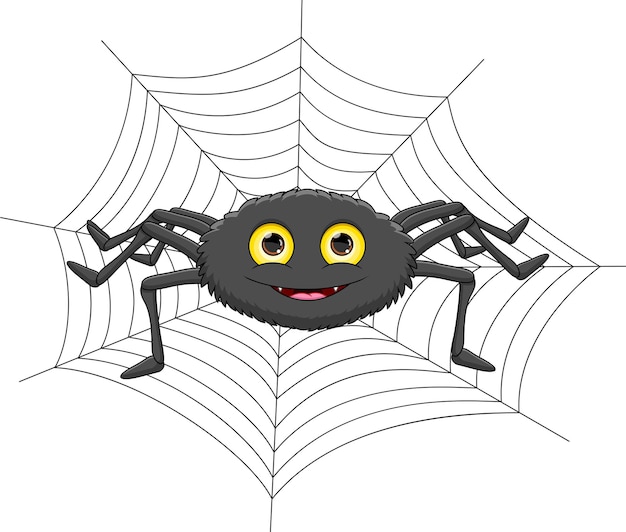 cartoon cute spider on spider web