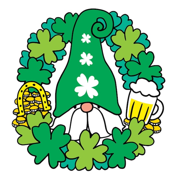 Cartoon cute St patrick's day Gnome character vector.