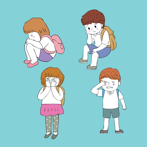 Cartoon cute  students crying vector.