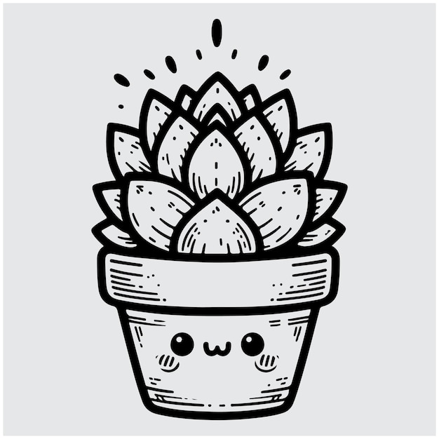 Cartoon cute succulents in pot Vector illustration