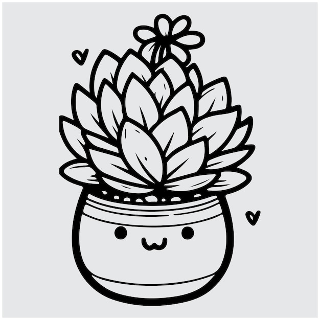 Cartoon cute succulents in pot Vector illustration