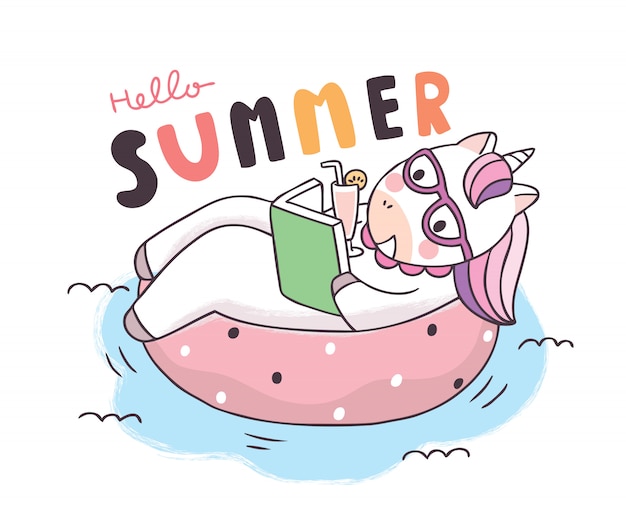 Cartoon cute summer, Unicorn relaxtion .