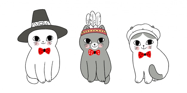 Cartoon cute thanksgiving cats 