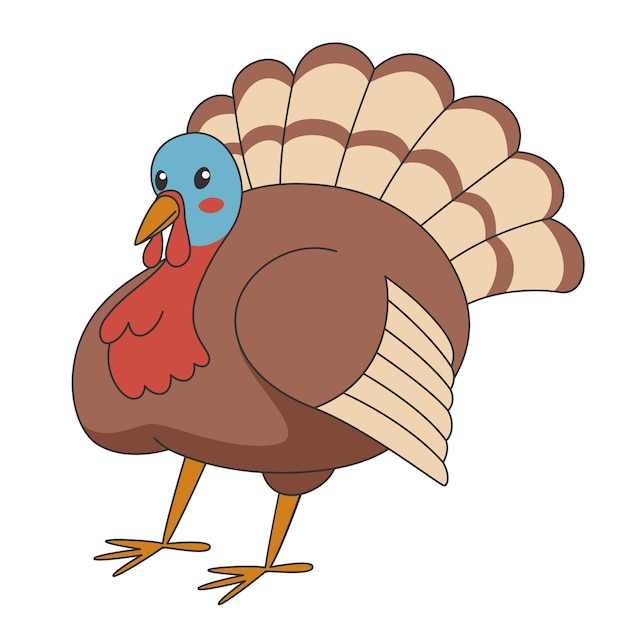 Cartoon cute turkey on white background